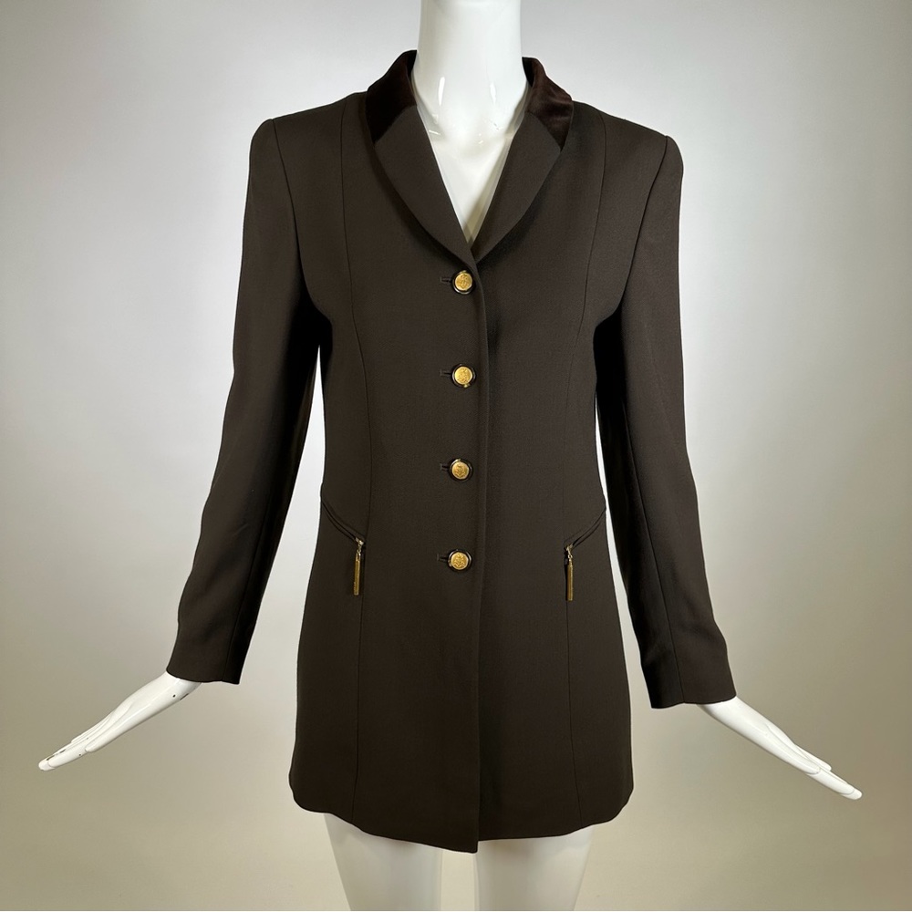 80’s Mondi Blazer Lapel Collar 4 Buttoned Zip Front Pockets Long Sleeve Black M